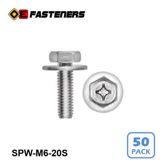 Metric Stainless Steel Philips Hex Bolt w/Washer (M6-1.00 x 20mm)